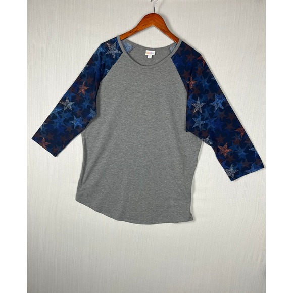LuLaRoe Tops - LuLaRoe Randy Raglan T-Shirt‎ Women 2XL Gray Baseball Tee Stars Americana Casual